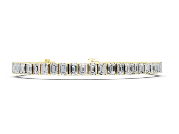 Emerald Cut Diamond Tennis Bracelet with Four-Prong Setting Yellow gold