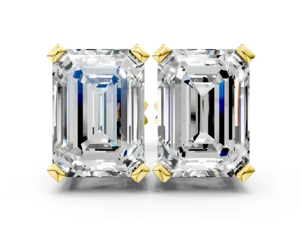 Emerald Cut Diamond Stud Earrings Yellow gold