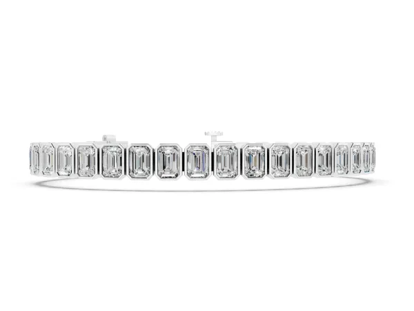 Emerald Cut Diamond Tennis Bracelet with Bezel Setting Silver