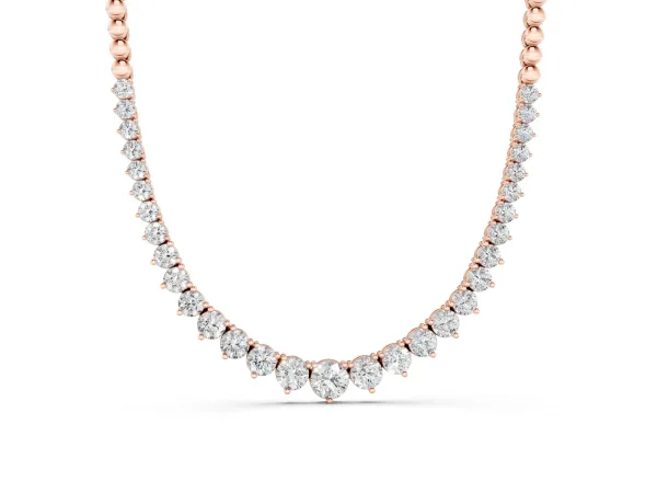 Round Diamond Tennis Necklace with Graduated Prong Setting Rose gold