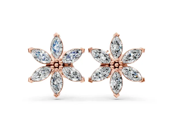 Marquise Diamond Sunflower Stud Earrings Rose gold