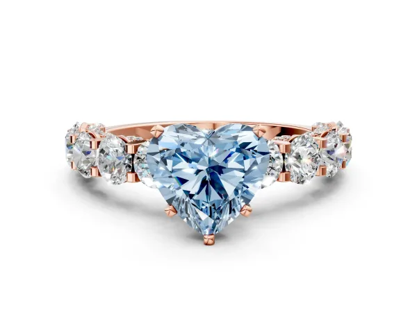 Fancy Blue Heart Cut Diamond Side Stone Engagement Ring with Four-Prong Setting Rose gold
