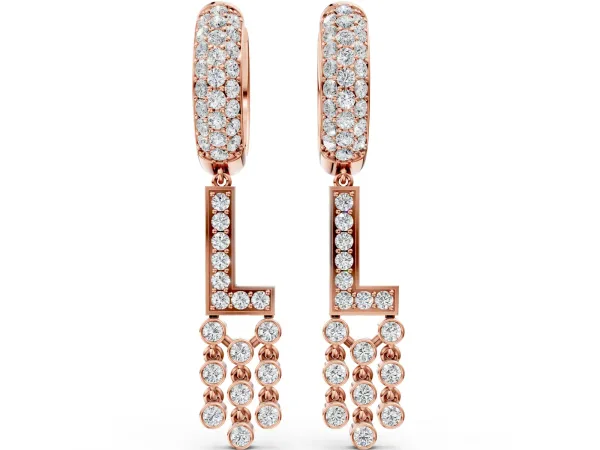 Round Diamond Initial L Huggie Hoop Earrings Rose gold