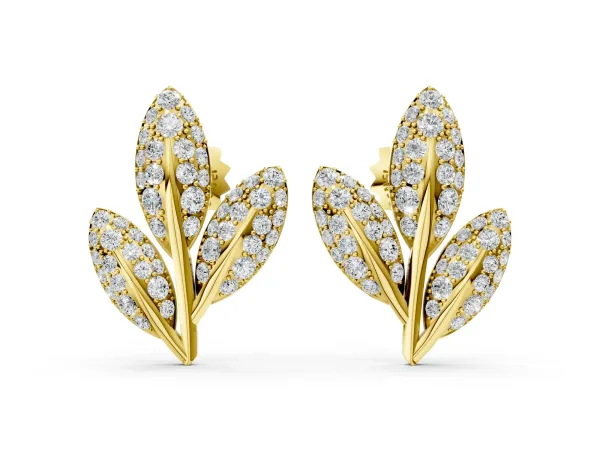 Round Diamond Pavé Olive Branch Stud Earrings Yellow gold