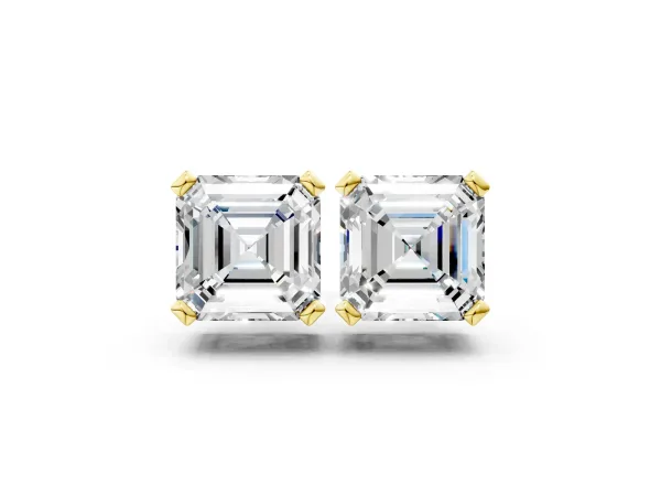 Asscher Cut Diamond Stud Earrings Yellow gold