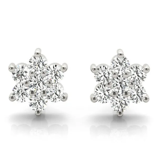 Cluster Round Diamond Stud Earrings Silver