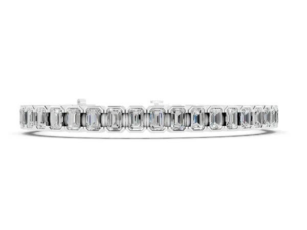 Emerald Cut Diamond Tennis Bracelet with Half Bezel Setting Silver