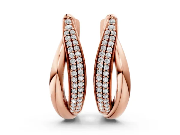 Round Diamond Double Row Huggie Hoop Earrings Rose gold