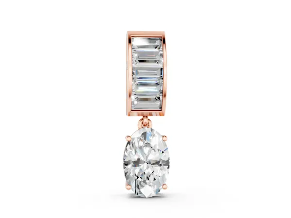 Oval and Baguette Diamond Drop Pendant Rose gold