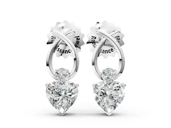 Heart Diamond Ribbon Drop Earrings with Diamond Accent White gold