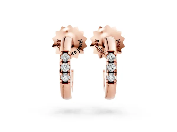Round Diamond Petite Huggie Hoop Earrings Rose gold