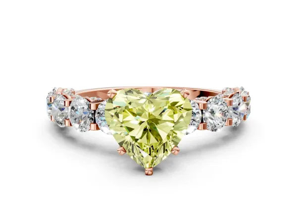 Fancy Yellow Heart Cut Diamond Side Stone Engagement Ring with Four-Prong Setting Rose gold
