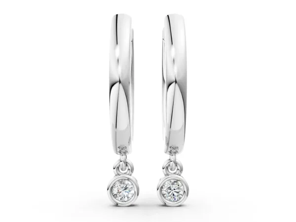 Round Diamond Bezel Drop Huggie Hoop Earrings White gold