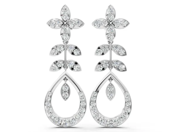 Marquise and Round Diamond Sparkling Dewdrop Drop Earrings Platinum