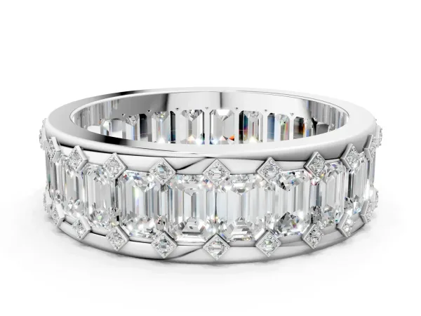 Emerald Cut and Round Diamond Eternity Mens Band White gold