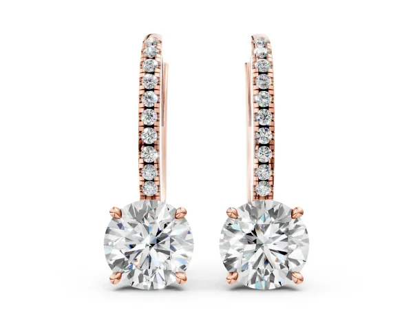 Round Diamond Hidden Halo Drop Earrings Rose gold