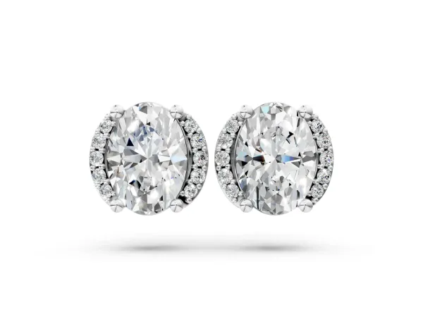 Oval Diamond Half Halo Stud Earrings Silver