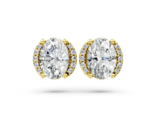 Oval Diamond Half Halo Stud Earrings Yellow gold