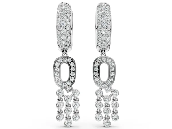 Round Diamond Initial Q Huggie Hoop Earrings Silver