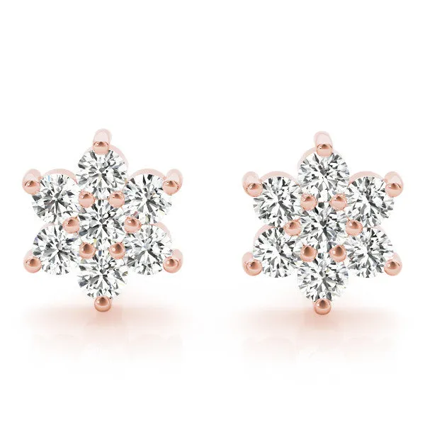 Cluster Round Diamond Stud Earrings Rose gold