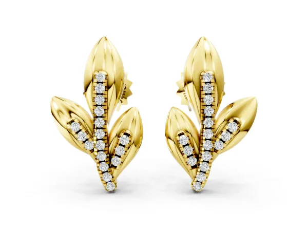 Round Diamond Olive Branch Stud Earrings Yellow gold