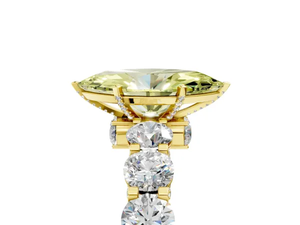 Fancy Yellow Marquise Cut Diamond Side Stone Engagement Ring with Four-Prong Setting Yellow gold