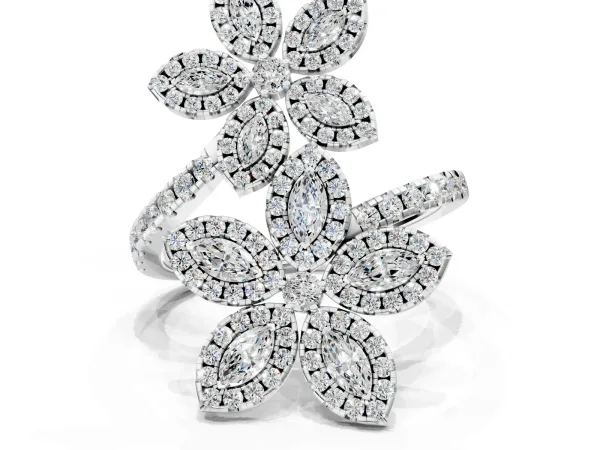 Marquise Diamond Floral Promise Ring with Round Diamond Accents Platinum