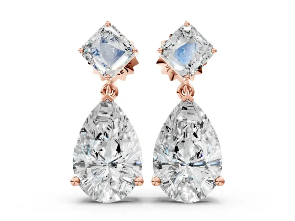 Princess and Pear Diamond Drop Earrings Rose gold