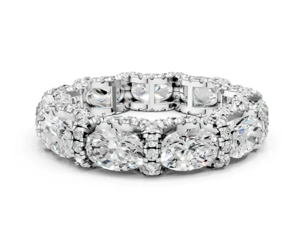 Oval Diamond Eternity Wedding Band with Round Diamond Accents Silver
