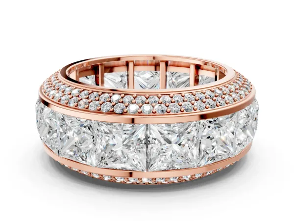 Princess Diamond Pavé Mens Wedding Band with Round Diamond Accents Rose gold