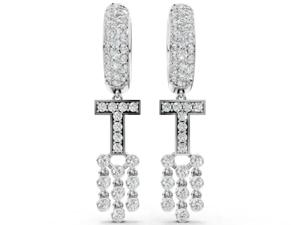 Round Diamond Initial T Huggie Hoop Earrings Silver
