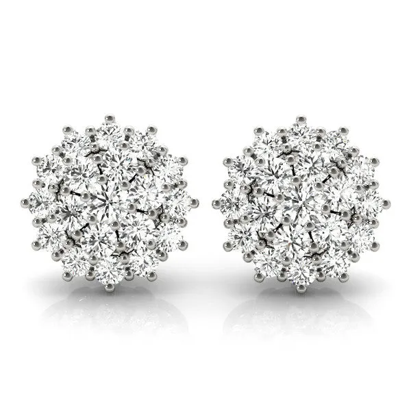 Cluster Diamond Round Stud Earrings with Basket Setting Silver