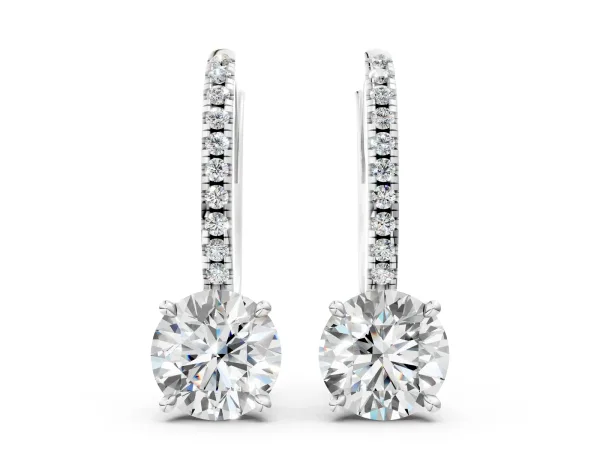 Round Diamond Hidden Halo Drop Earrings White gold