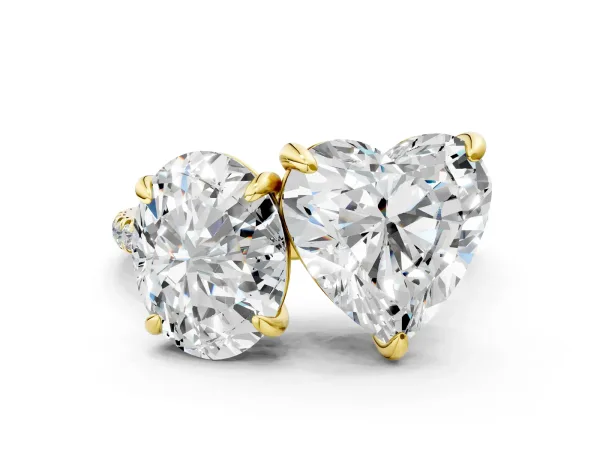 Oval and Heart Toi Moi Ring with Prong Setting and Pave Band Yellow gold