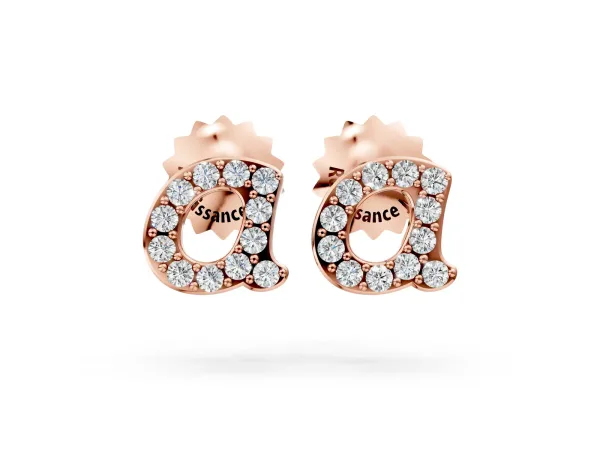 Round Diamond Initial A Stud Earrings Rose gold