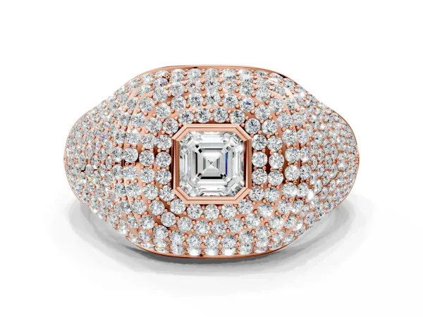 Asscher Cut Diamond Bezel Set Pavé Dome Mens Ring Rose gold