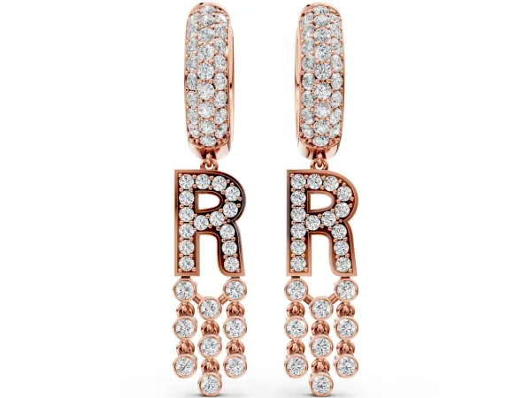 Round Diamond Initial R Huggie Hoop Earrings Rose gold