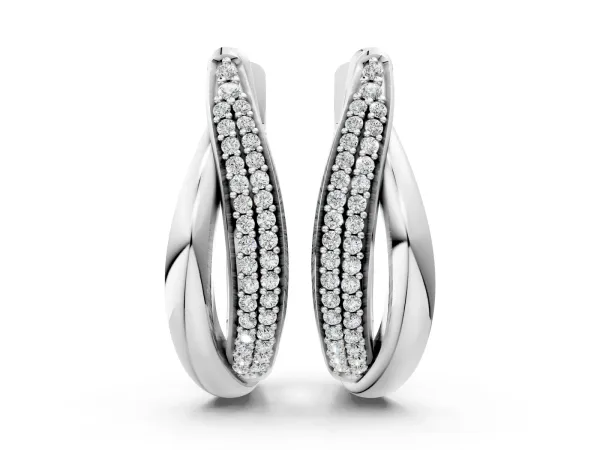 Round Diamond Double Row Huggie Hoop Earrings Platinum