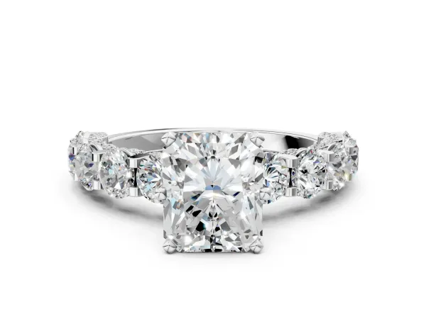 Radiant Cut Diamond Side Stone Engagement Ring with Four-Prong Setting White gold