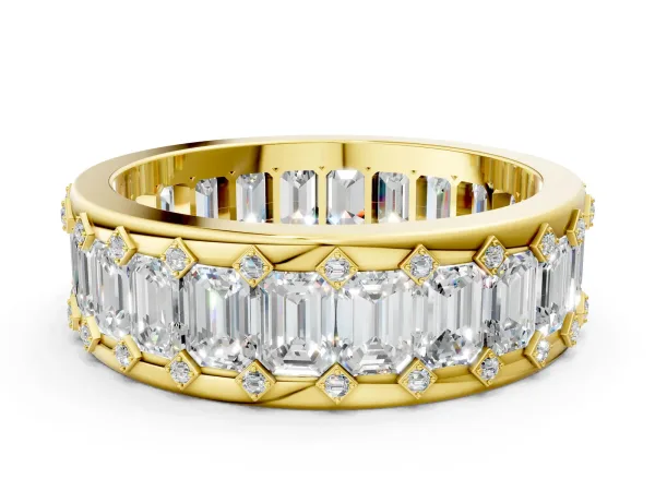 Emerald Cut and Round Diamond Eternity Mens Band Yellow gold
