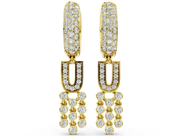 Round Diamond Initial U Huggie Hoop Earrings Yellow gold