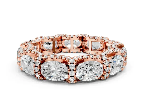 Oval Diamond Eternity Wedding Band with Round Diamond Accents Rose gold
