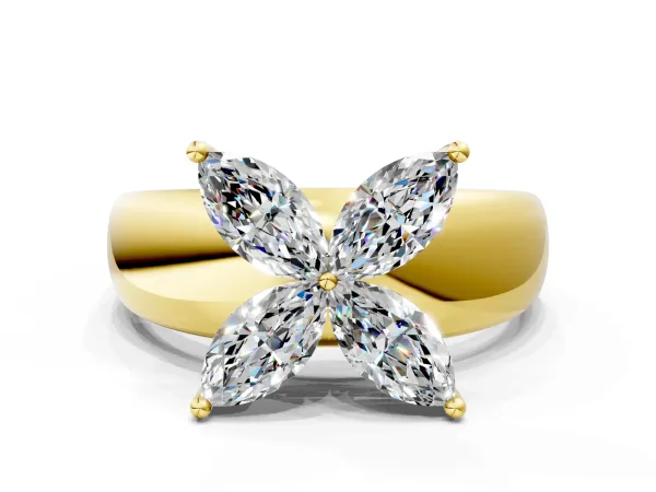 Marquise Diamond Floral Promise Ring Yellow gold