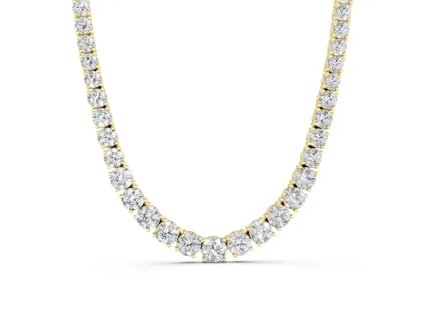 Round Diamond Tennis Necklace with Prong Setting Yellow gold