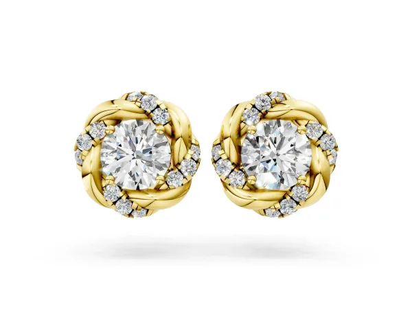 Round Diamond Oceana Halo Stud Earrings Yellow gold