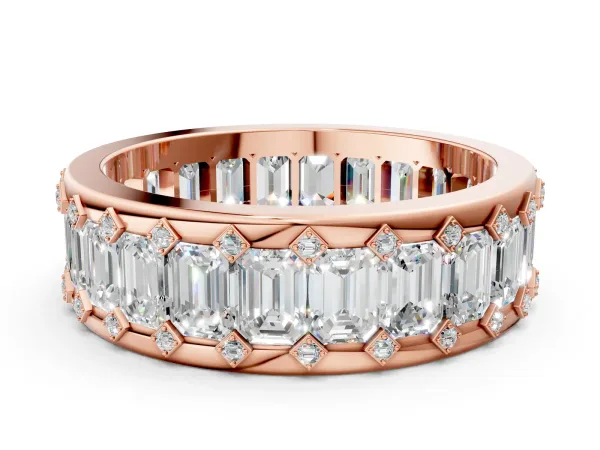 Emerald Cut and Round Diamond Eternity Mens Band Rose gold