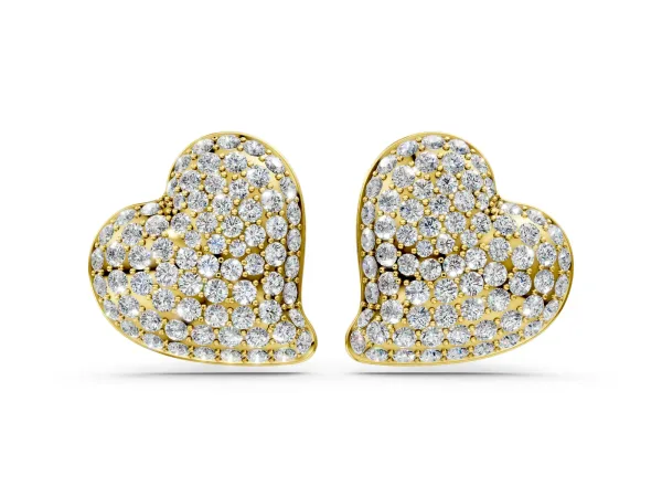 Round Diamond Heart Pavé Stud Earrings Yellow gold