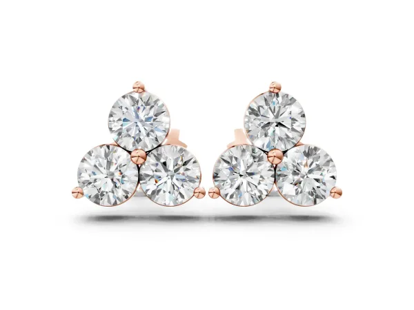 Triangular Cluster Round Diamond Stud Earrings with Prong Setting Rose gold