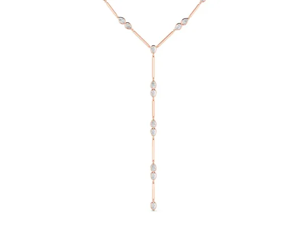 Pear Diamond Lariat Necklace with Station Accents Rose gold
