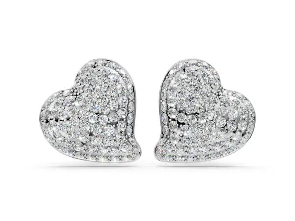 Round Diamond Heart Pavé Stud Earrings Platinum